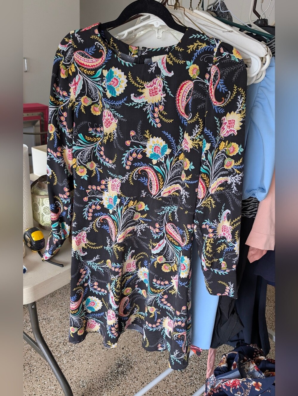 Black Floral Long-Sleeve Piasly Dress
